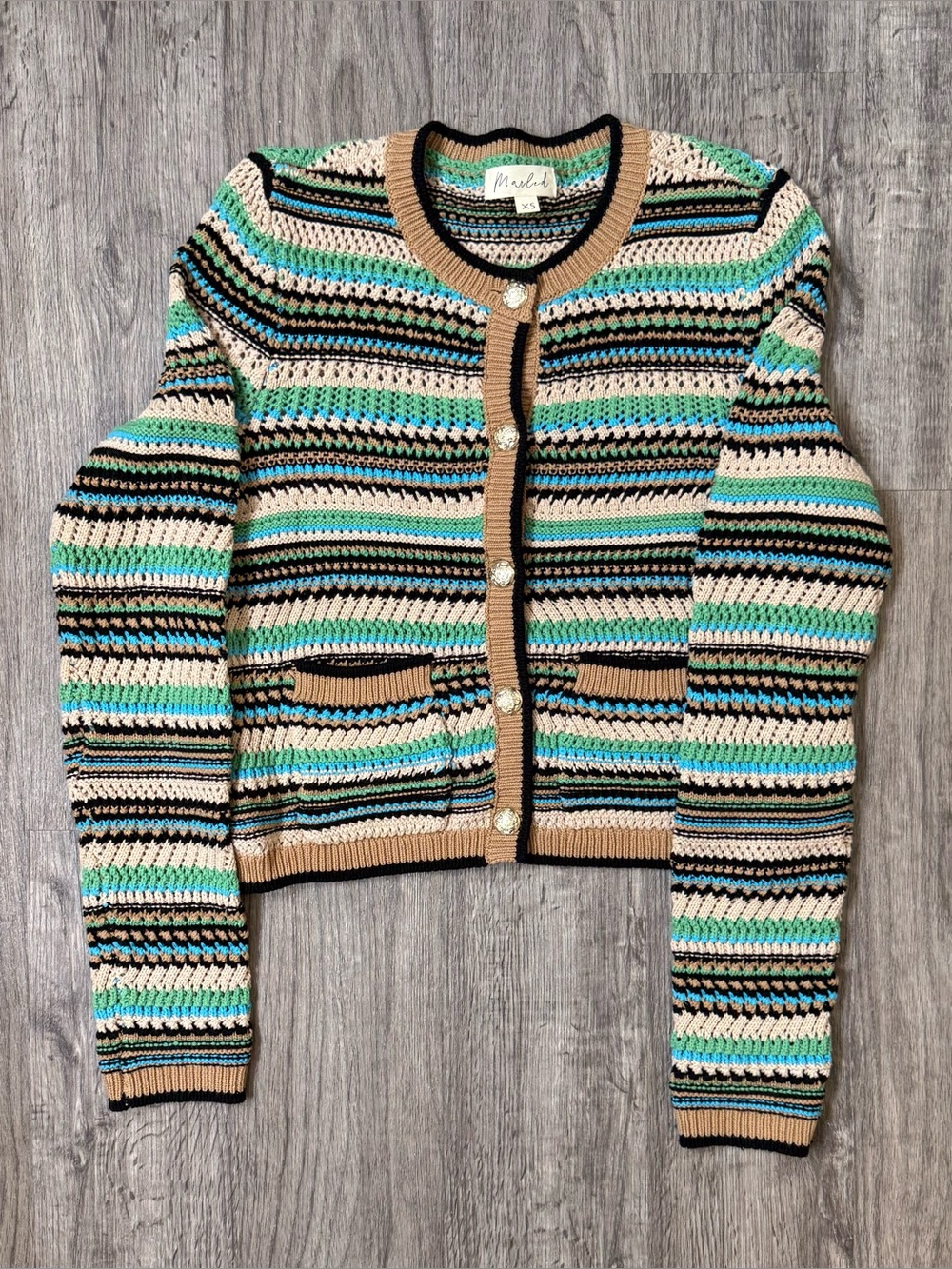 Marled Cropped Multicolor Striped Cardigan XS